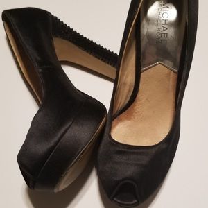 Michael Kors Satin Peeptoe Black Platform Heel